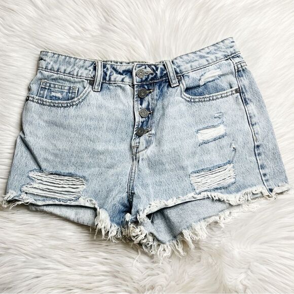 Hidden Distressed Cut Off Button Fly Denim Shorts Blue Size Medium - Picture 3 of 4